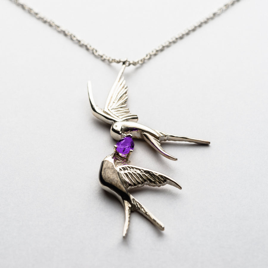 JRDR 3 Dark Rose Twin Swallows Necklace