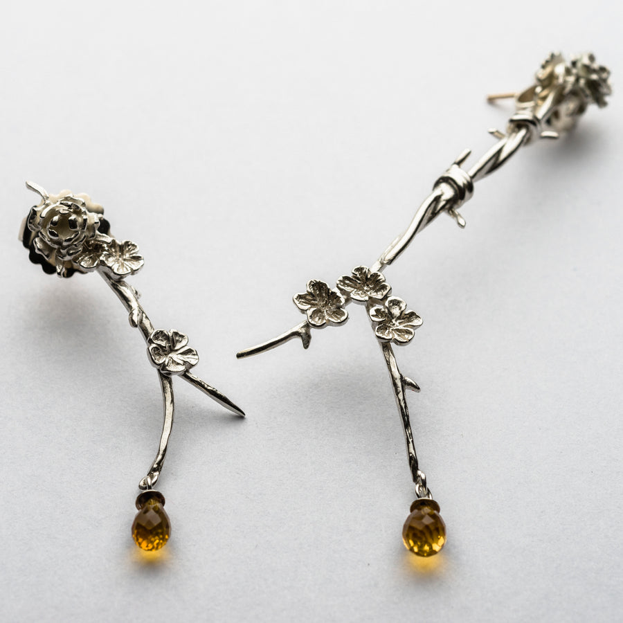 JRRR12 Renaissance Rose Single Rose earring studs with removable cherry blossom drops