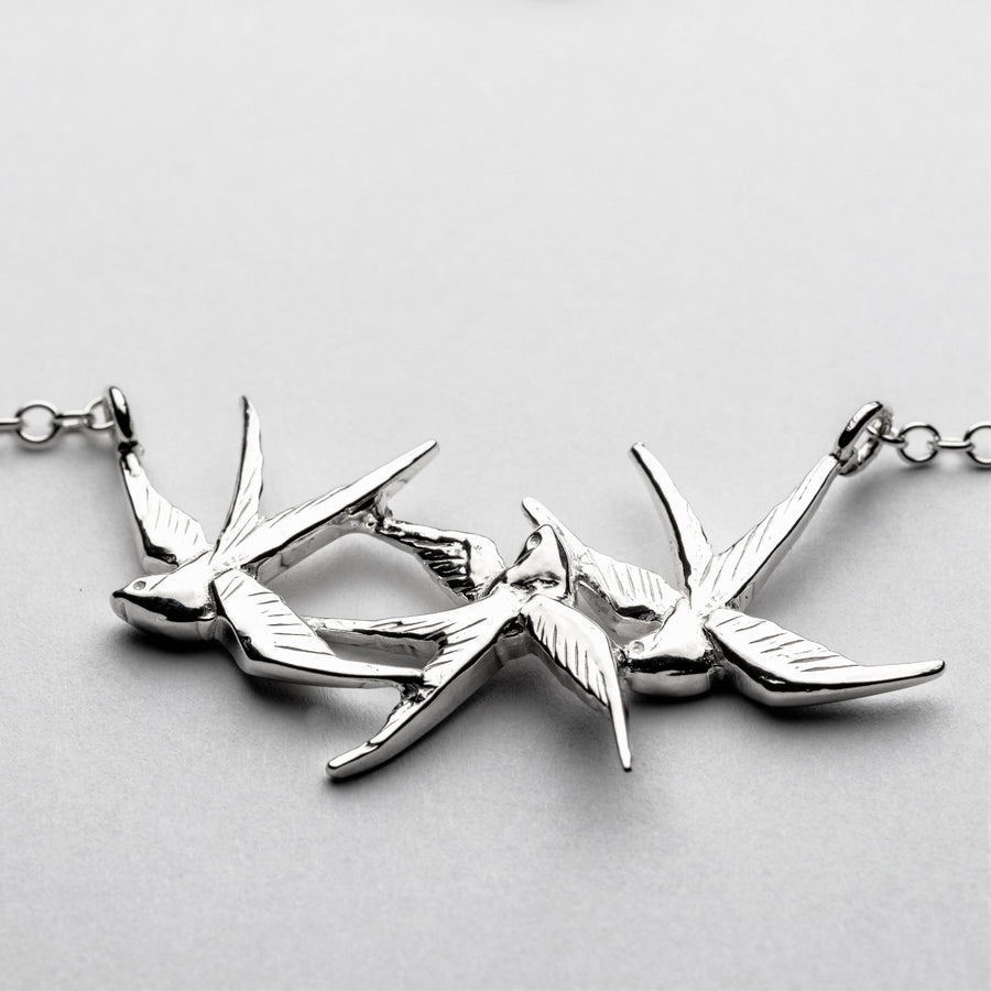 JRSW 05 Classic Small Flight of 3 Swallows Necklace
