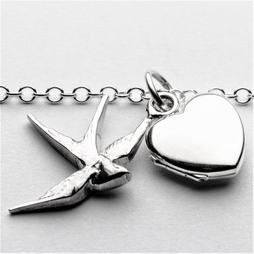 JRSW 09 Single Swallow & Heart Locket Necklace