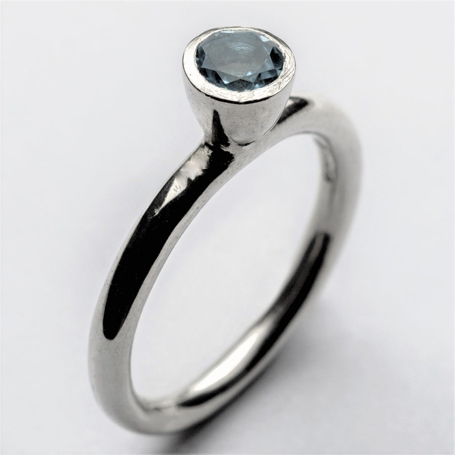 JRSW 13BT Classic Small Solitaire Stacking Ring-Blue Topaz