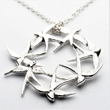 JRSW 16 Classic Small Swallow Flight Circle Pendant Long Necklace